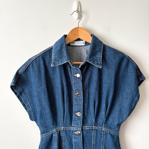 Zara Denim Mini Dress NWT Blue Size Medium Blogger Fav - Picture 5 of 10